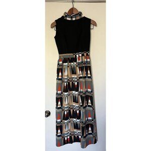 Vintage Long Cocktail Dress 1960s 1970s Geometric Pattern Size XS